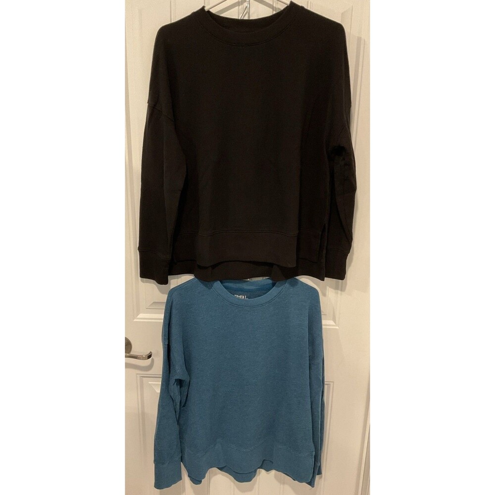 EUC Time and Tru Women High Low Pullover Sweatshirt Long Sleeve Black & Blue M/L